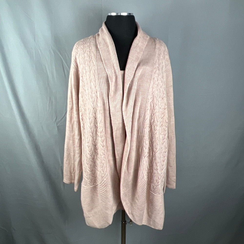 Briggs Cardigan Sweater Womens 2X Dusty Pink Ribbed Texture Vine Knit Open Front
